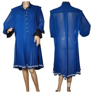 NWT Philosophy Di Lorenzo Serafini Blue Pleated Sheer Long Sleeve Dress. Size 4